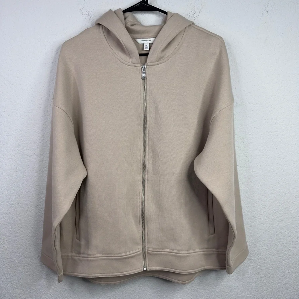 Banana Republic Scuba Hoodie Men XL Tan Cotton Zip Athleisure Minimalist Workout
